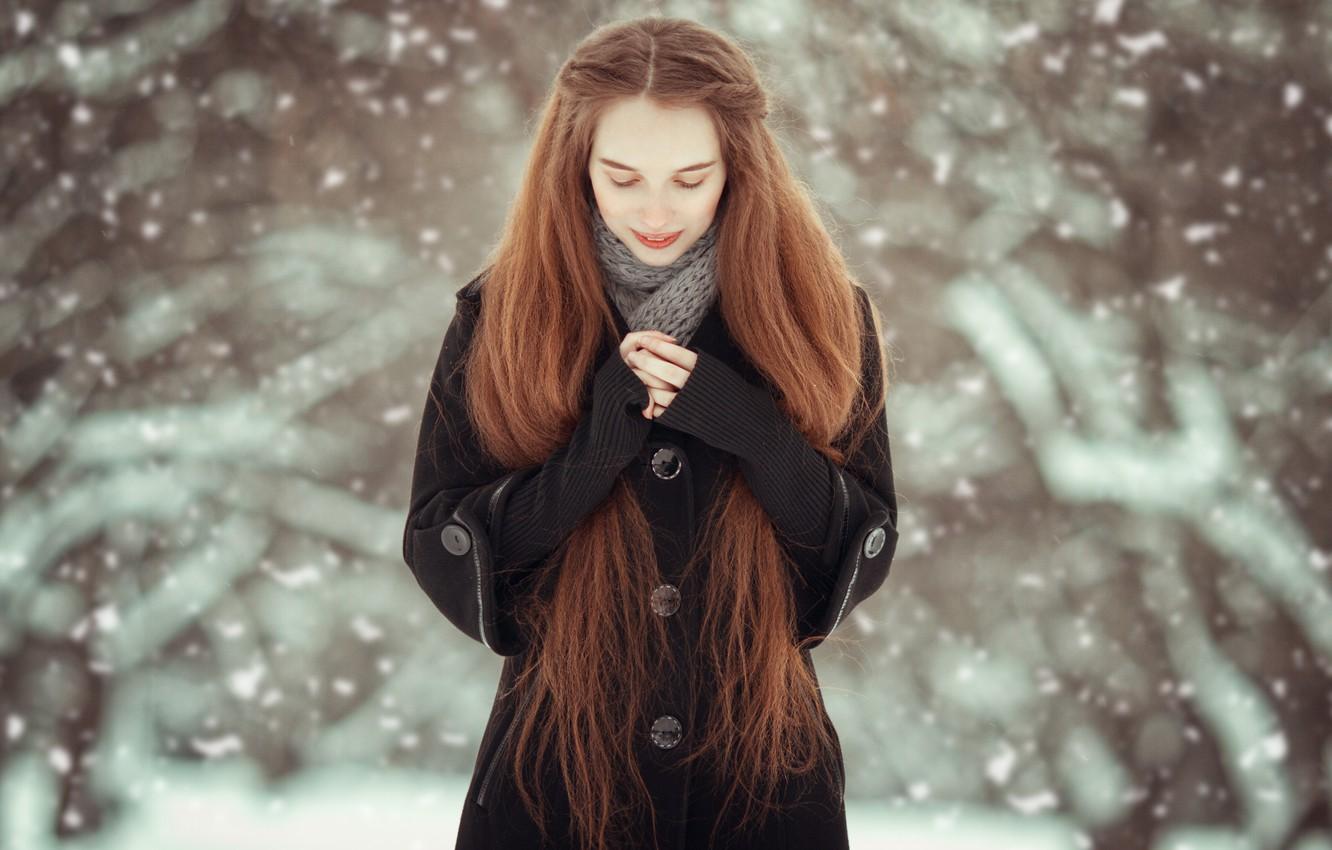 Photo Wallpaper Winter, Girl, Snow, Nature, Hands