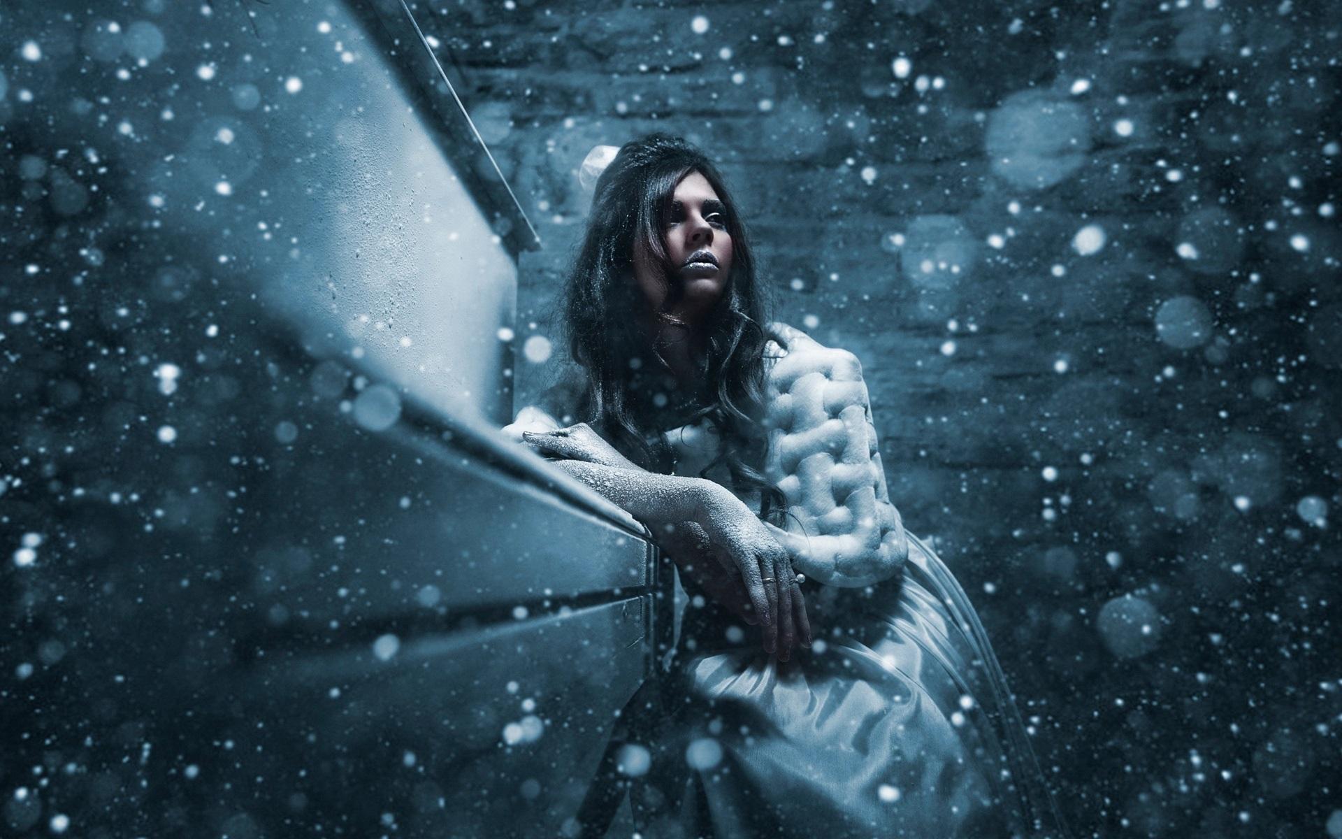 Wallpaper Winter, snow, girl, cold 1920x1200 HD Picture, Image