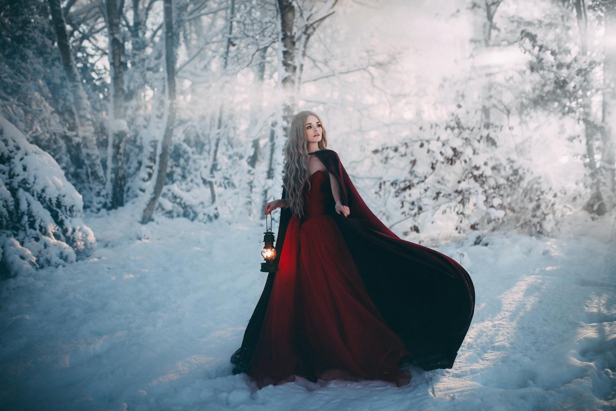 #looking away, #nature, #snow, #women outdoors, #red