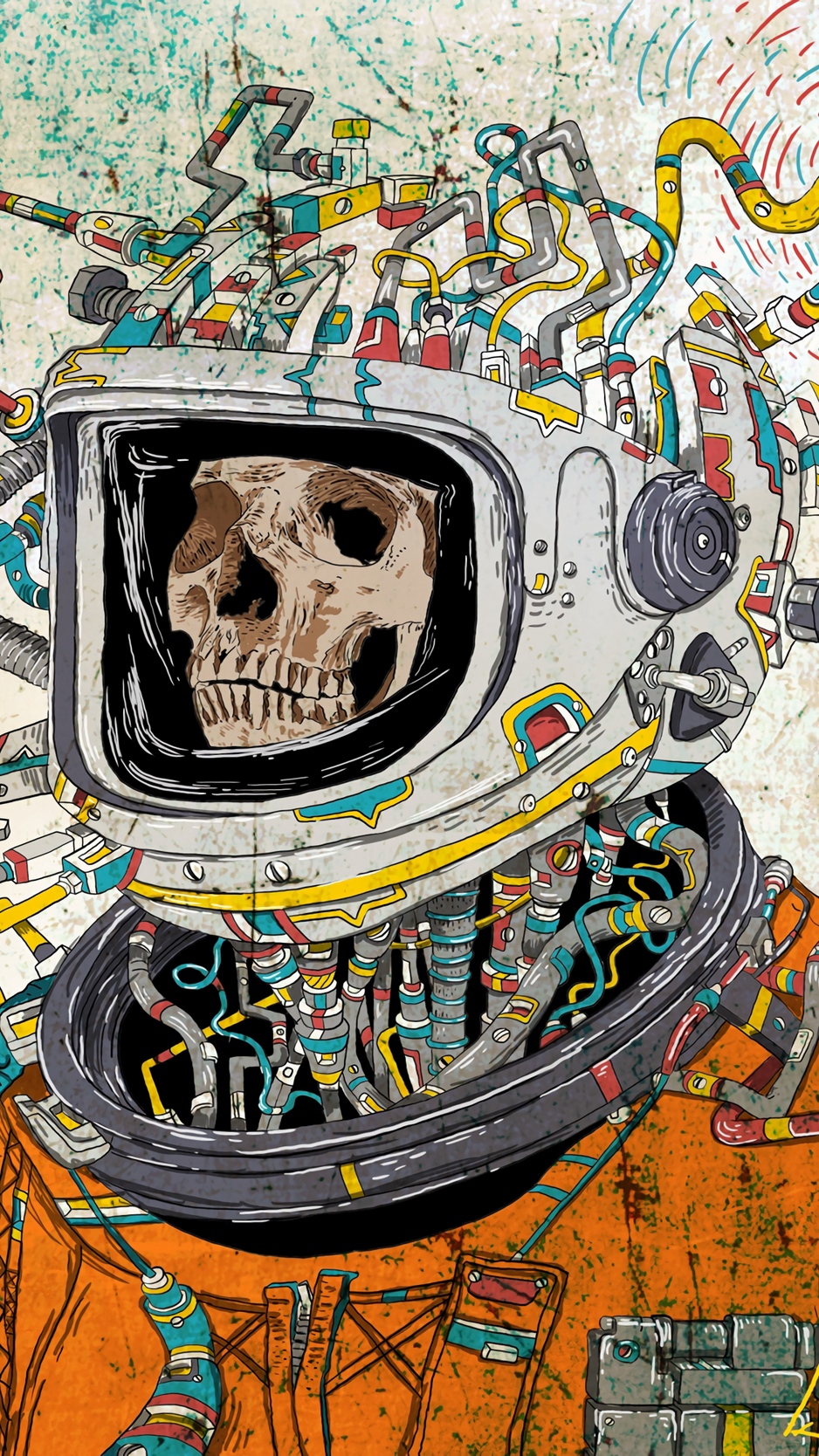 Download wallpaper 938x1668 skull, space suit, art