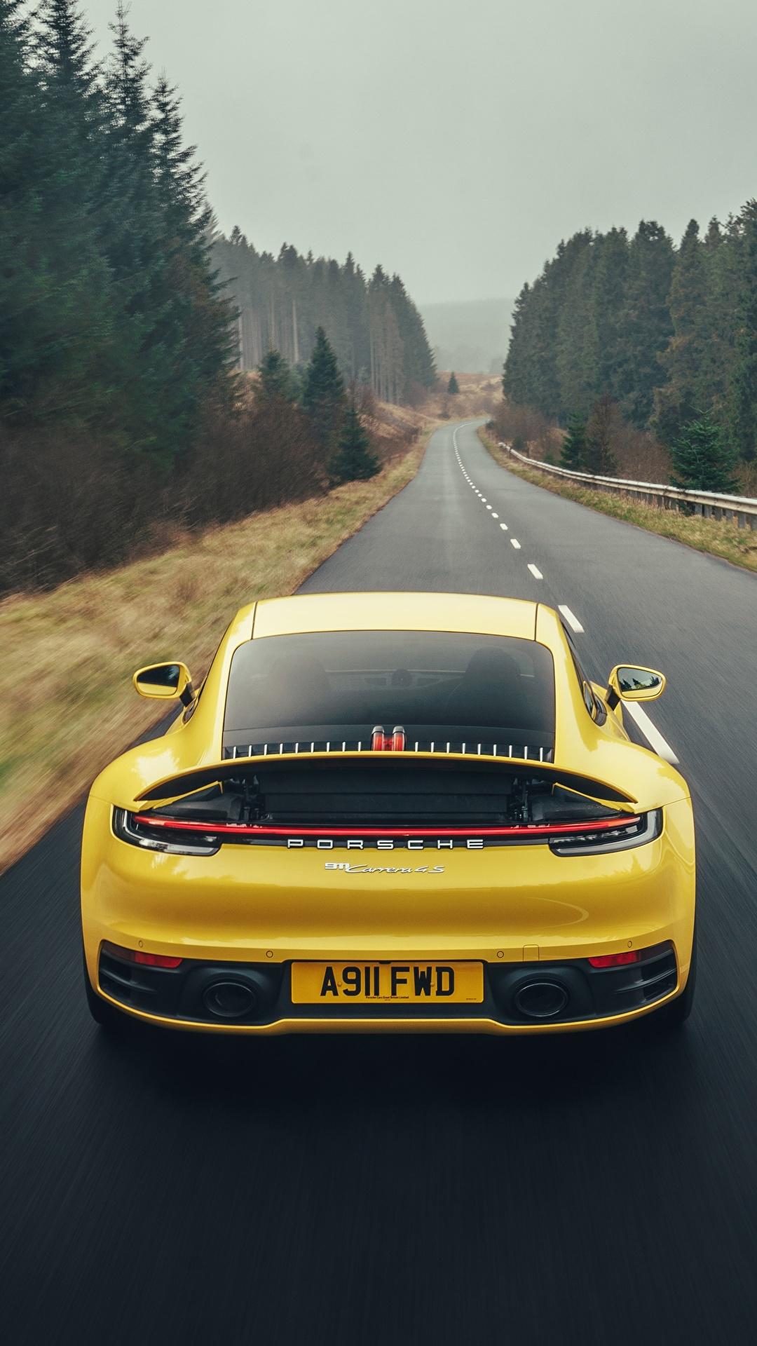 Wallpaper Porsche 911 Carrera 4S 2019 Yellow Roads Motion