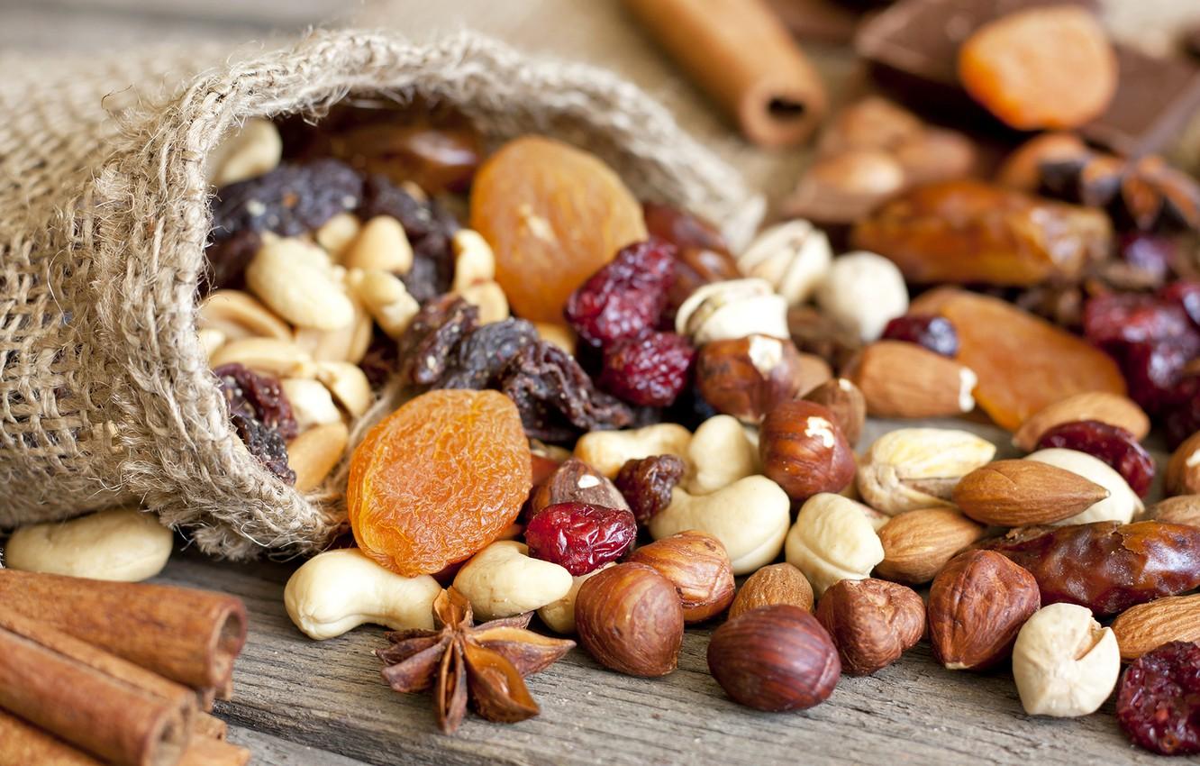 Wallpaper nuts, nuts, raisins, dried apricots, dried fruits image for desktop, section еда