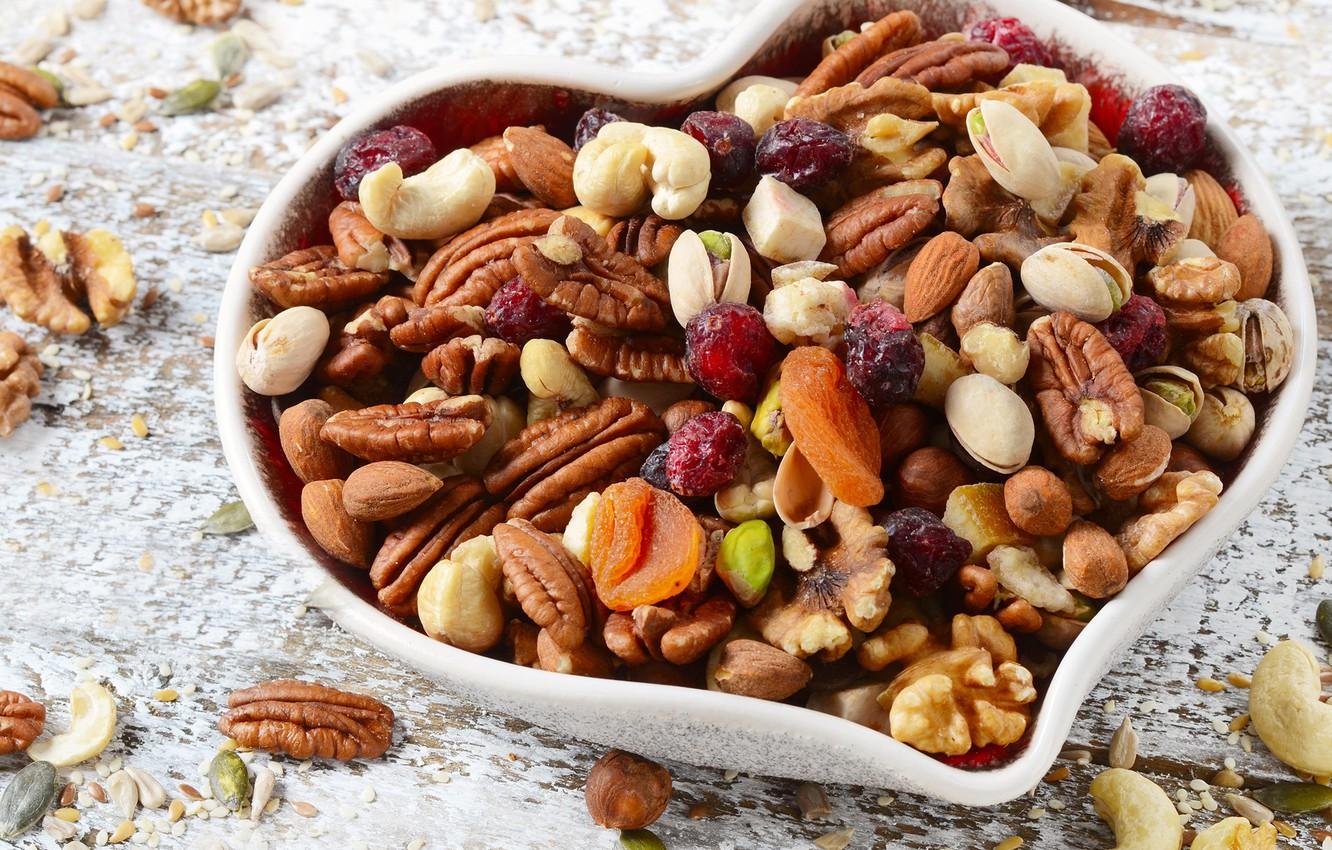 Wallpaper heart, nuts, raisins, dried fruits image for desktop, section еда