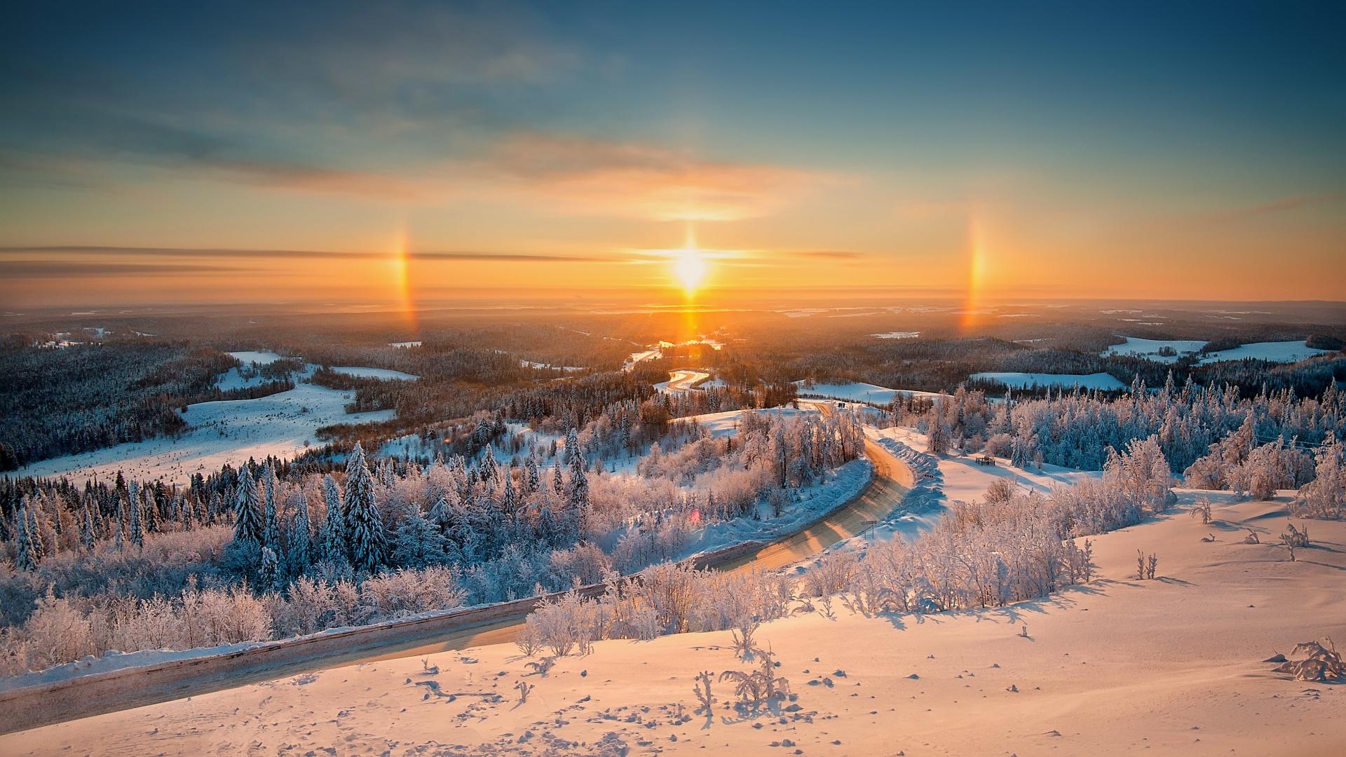 Download 1920x1080 HD Wallpaper road finland sunrise top
