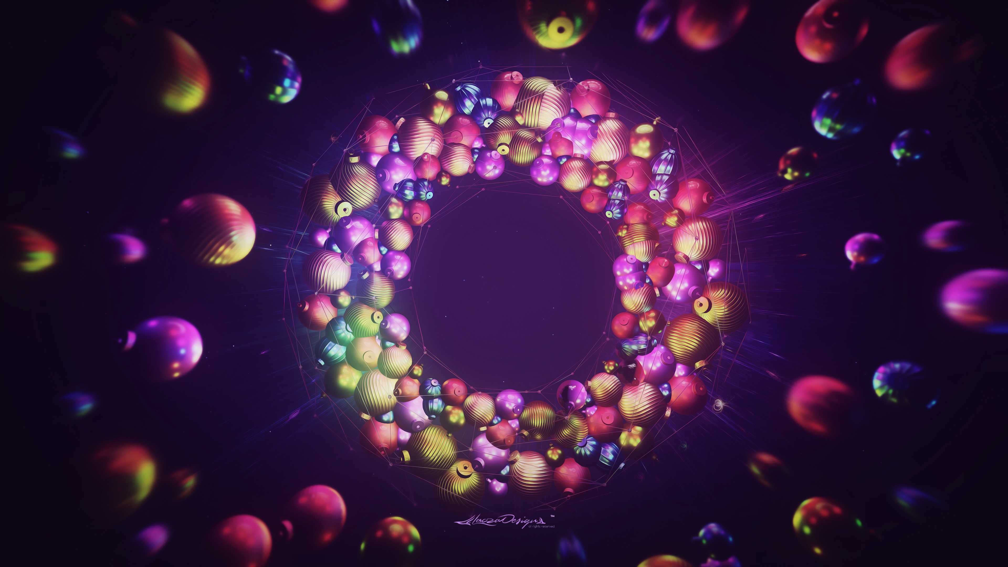 Wallpaper Christmas balls, 3D rendering, colorful 3840x2160