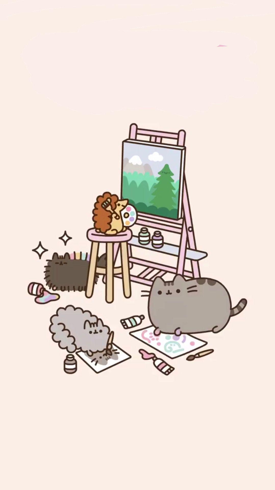 pusheen painting wallpaper ♡. Pusheen cute, Cute drawings, Pusheen cat