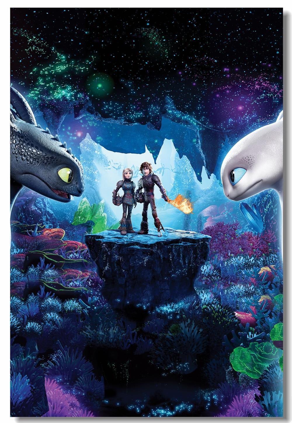 US $5.75 28% OFF. Custom Canvas Wall Arts How To Train Your Dragon 3 Poster Night Fury Hiccup Sticker HTTYD Light Fury Wallpaper Home Decor #-in