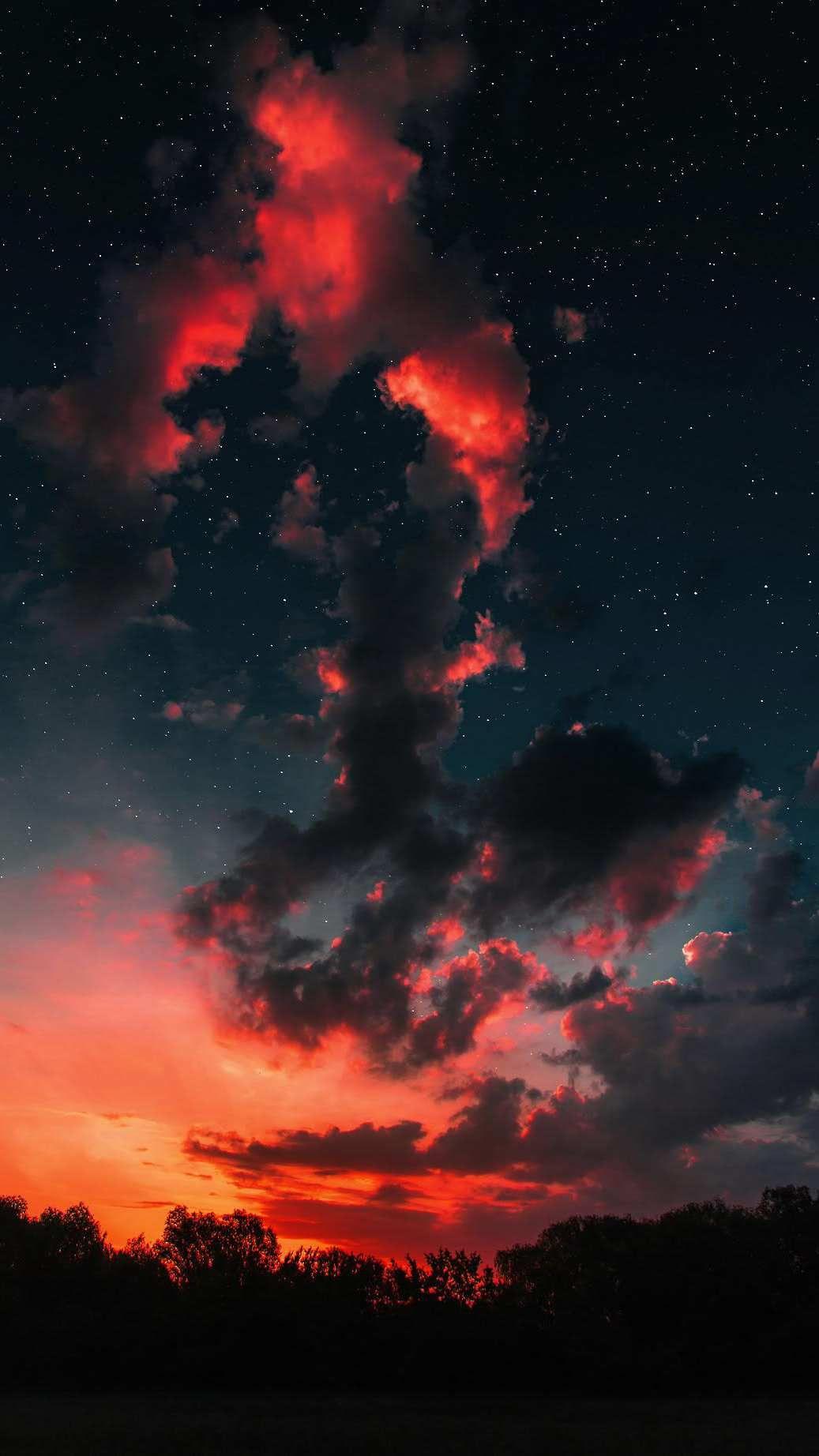Sunset Clouds Space Stars iPhone Wallpaper. Landscape wallpaper