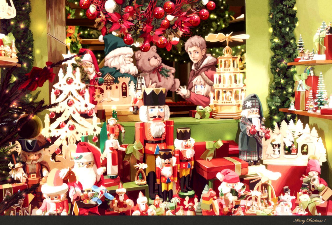 HD wallpaper fan art anime girls Christmas Tree thighhighs holiday   Wallpaper Flare