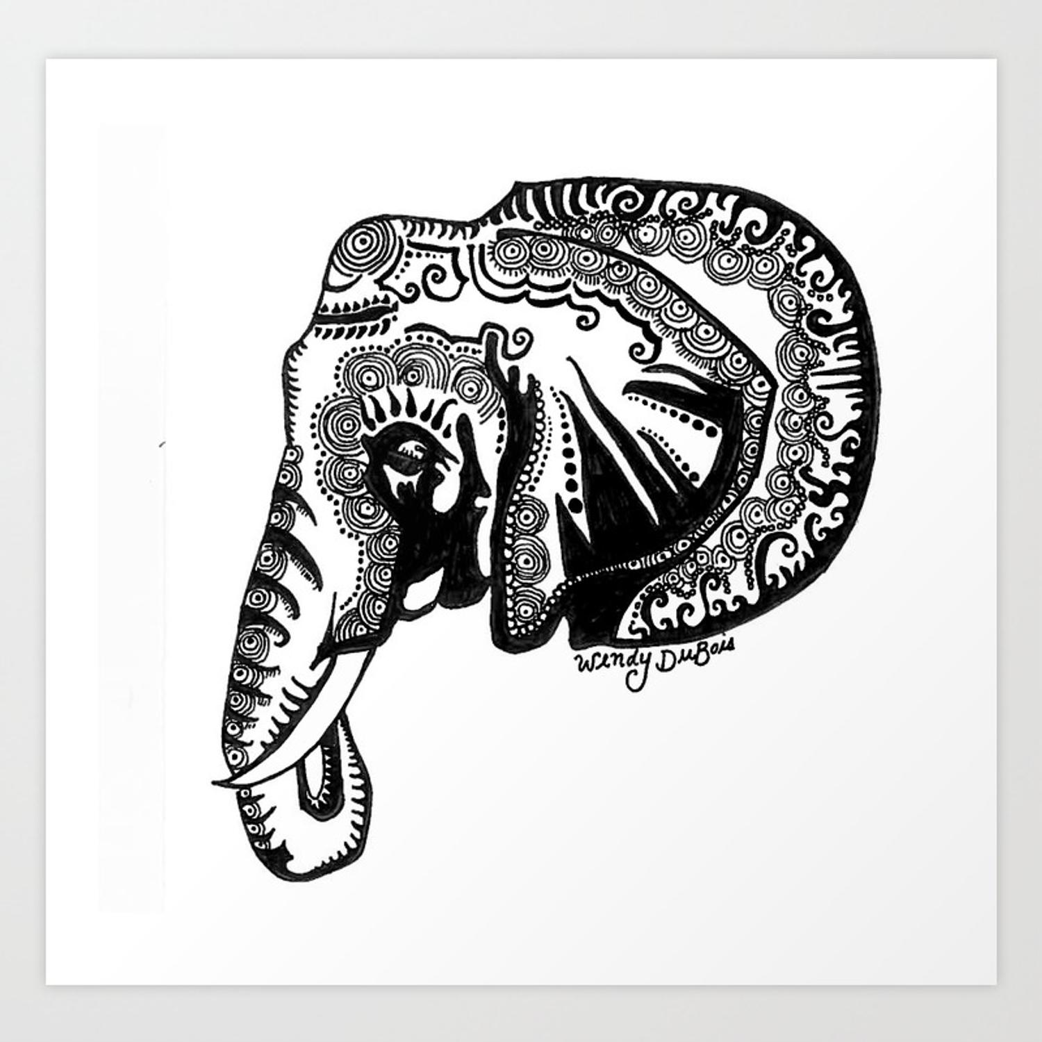 Elephant Zentangle Art Print