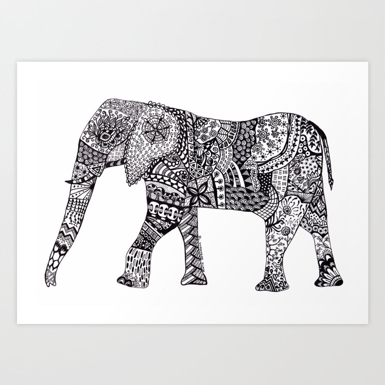 Elephant Zentangle Art Art Print