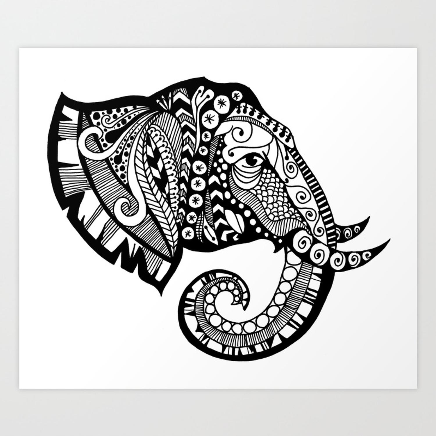 Zentangle Elephant Art Print