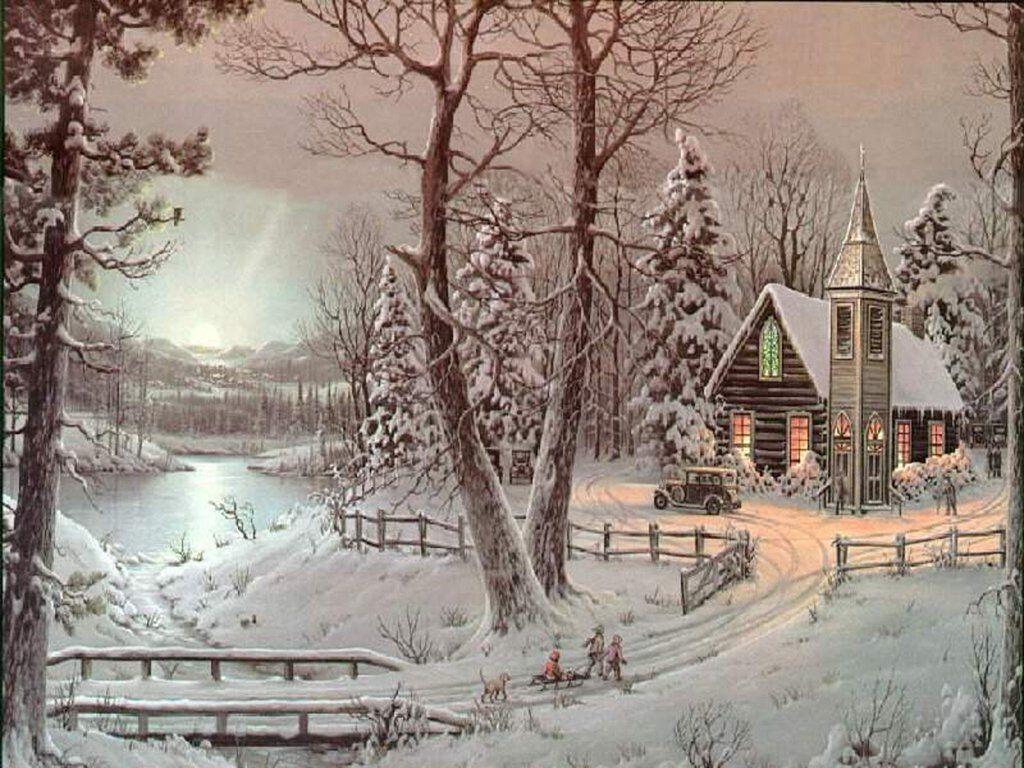 Winter Church Scenes Wallpaper