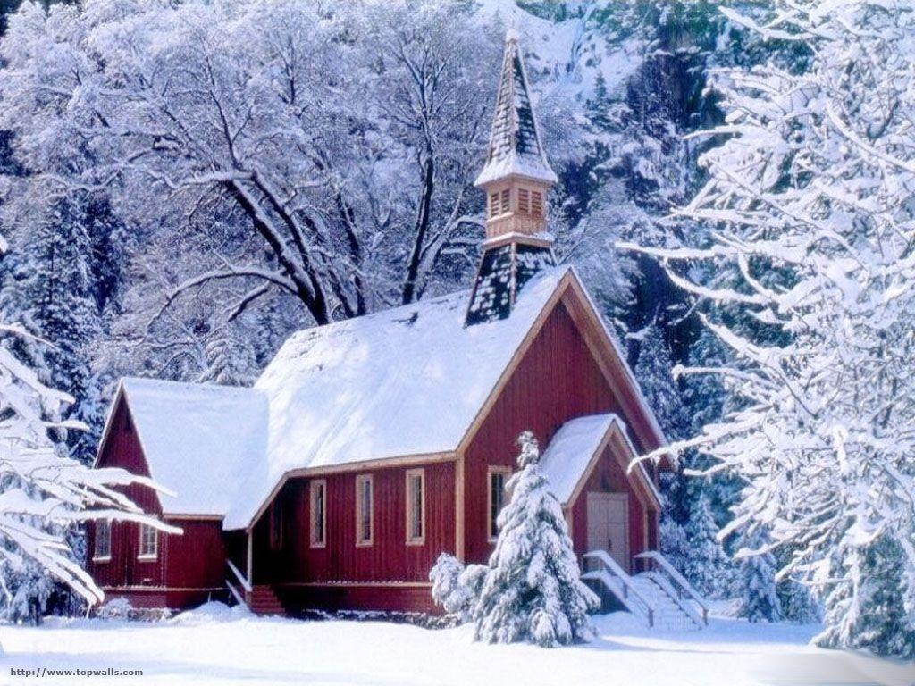 churches winter scenes. Free church in winter Wallpaper