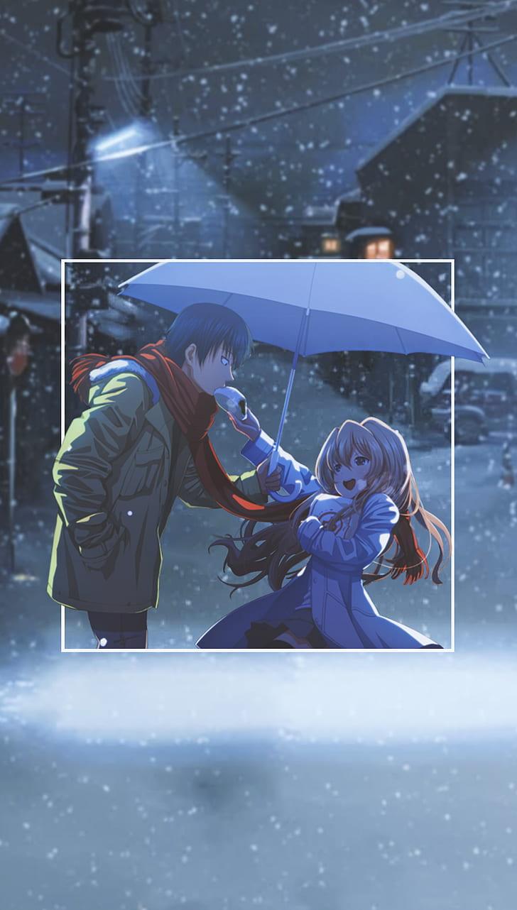 HD Wallpaper: Anime, Anime Girls, Picture In Picture, Umbrella, Urban, Winter