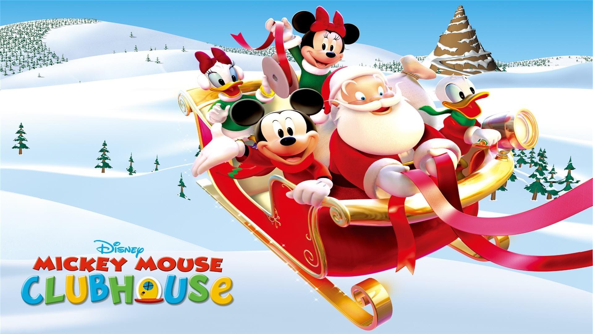 Merry Christmas Mickey Mouse And Friends With Santa Christmas Disney Wallpaper HD 1920x1080, Wallpaper13.com