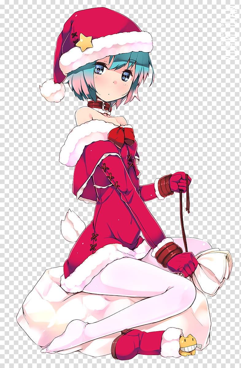 Christmas anime girl render, girl anime character in pink