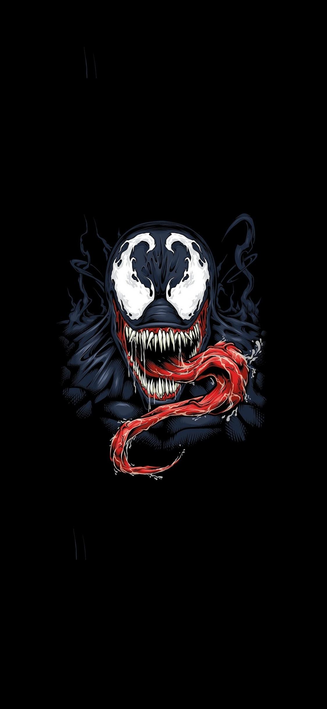 Download 1125x2436 wallpaper minimal, venom, supervillain, artwork