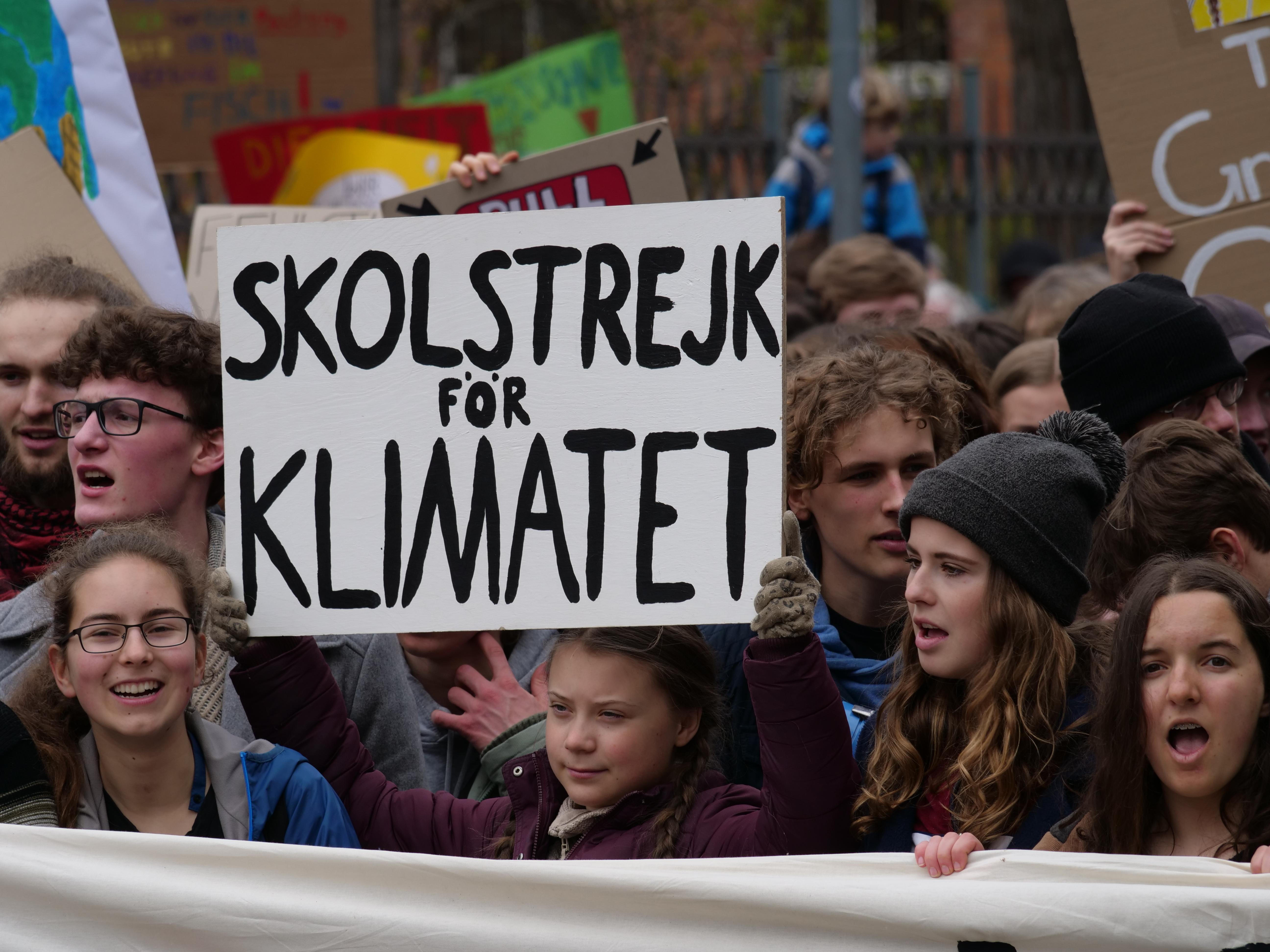 Greta Thunberg at the front banner