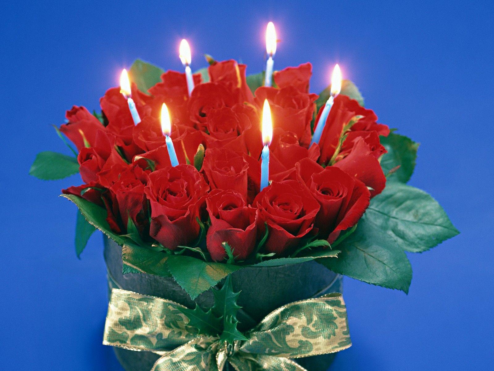 Candles And Red Roses. Specialties. Birthday roses