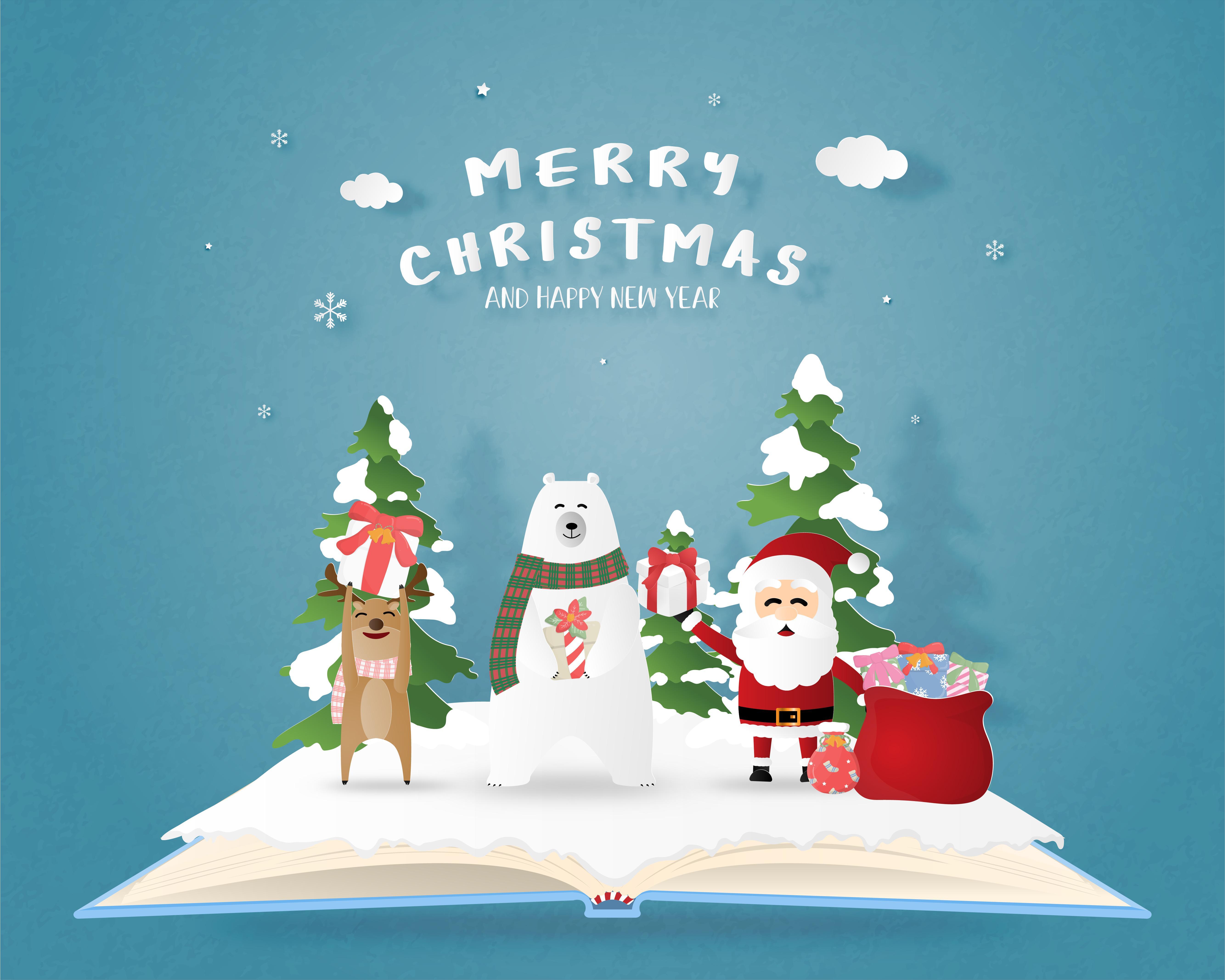 Merry Christmas and Happy new year greeting card in paper