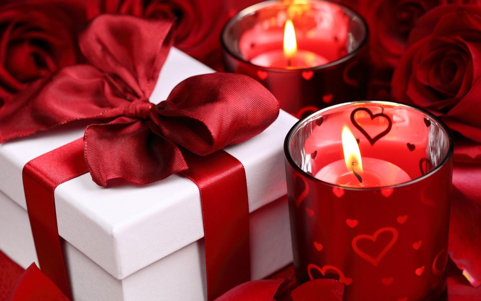 Roses Gift Candles Hearts Valentines Day Love wallpaper