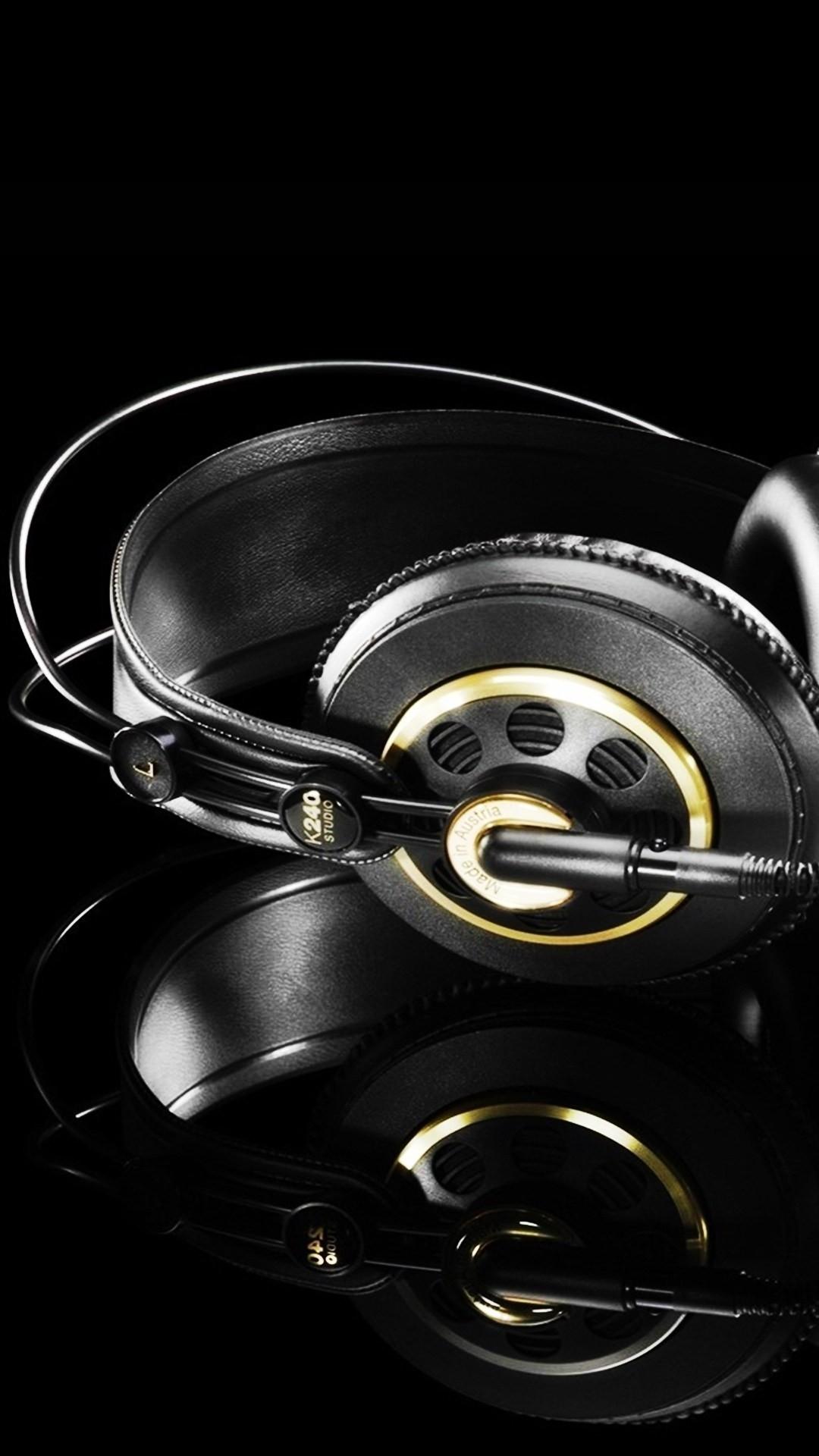 Studio Headphones Black Gold Android Wallpaper free download