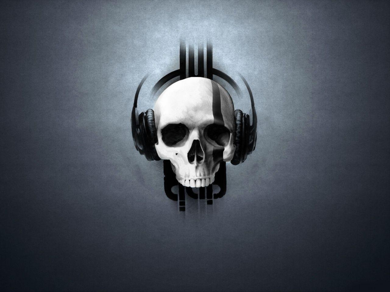 Skull with Headphones Wallpaper Free Skull
