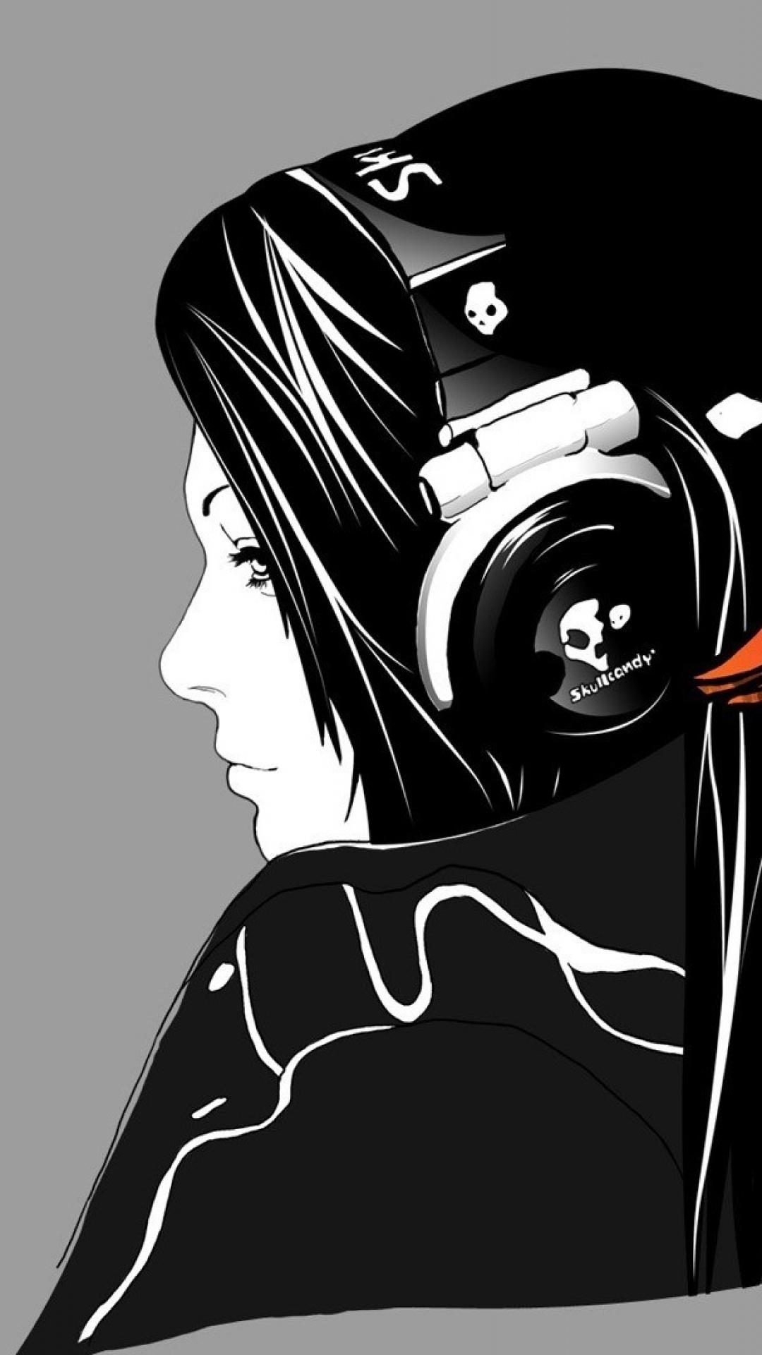 Minimal Girl Skull Headphones Music Android Wallpaper free download