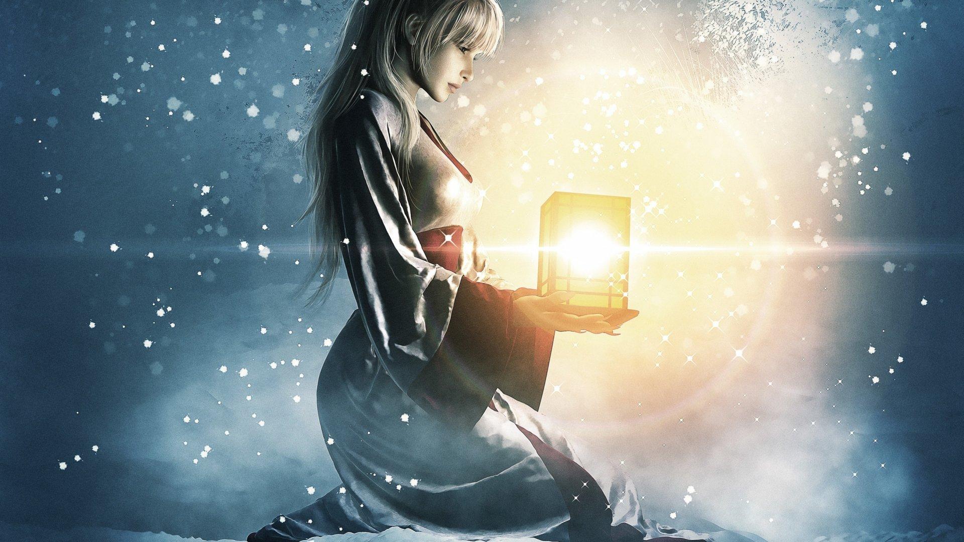 Download desktop wallpaper Girl With Lantern In The Winter