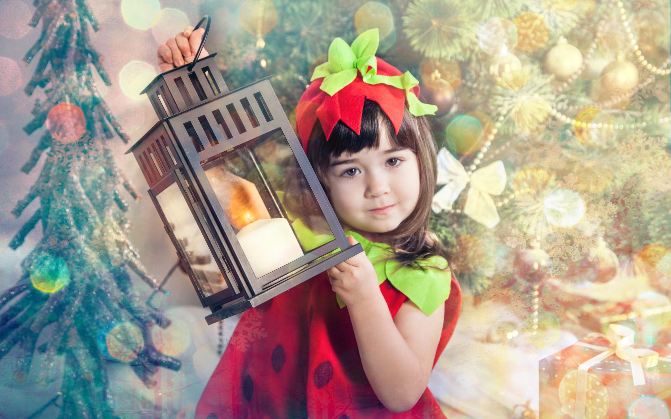 Cute Girl With New Year Lantern wallpaper