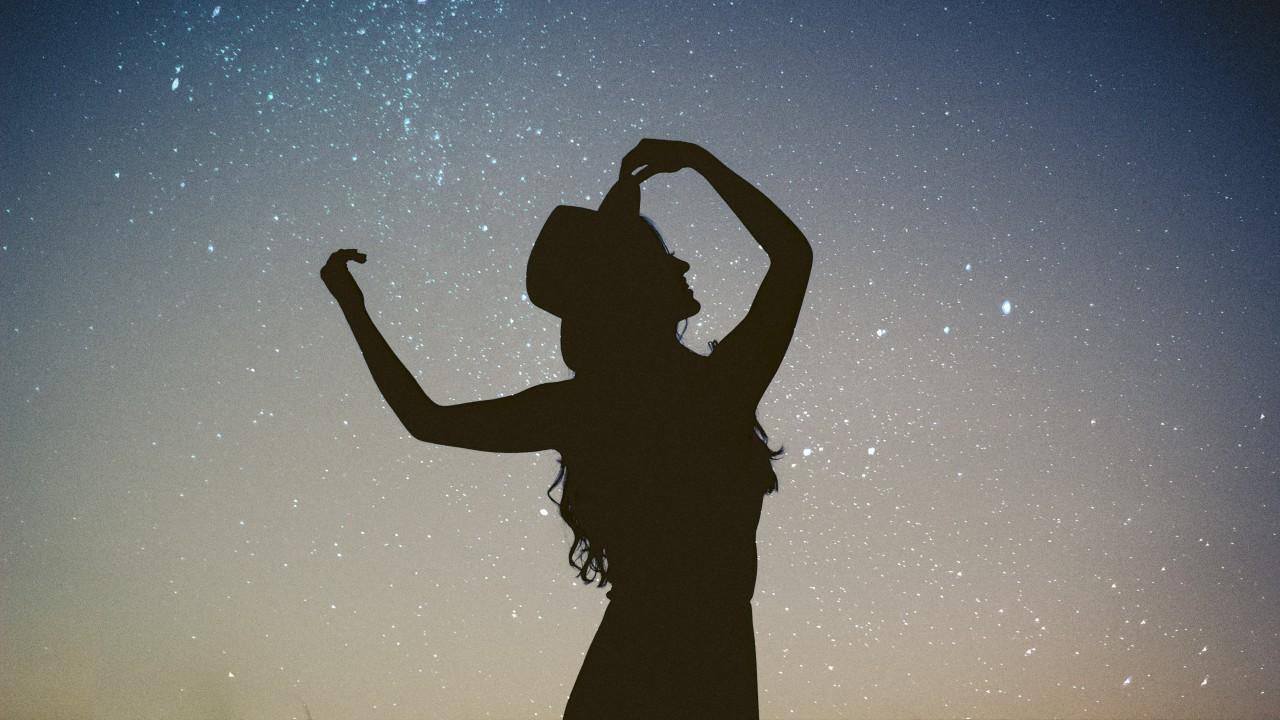 silhouette, girl, starry sky wallpaper. silhouette, girl