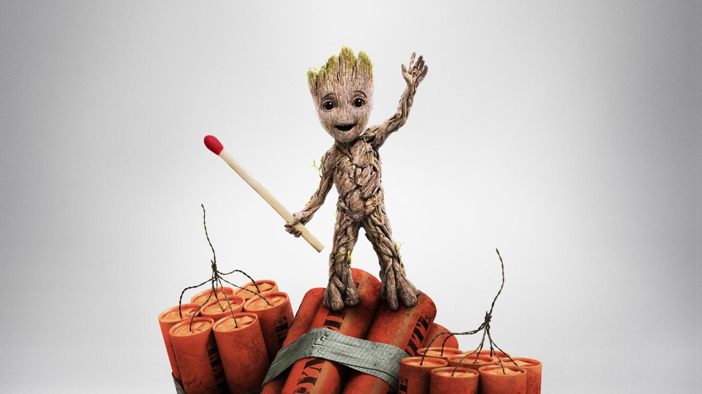 Download 1366x768 wallpaper baby groot, guardians