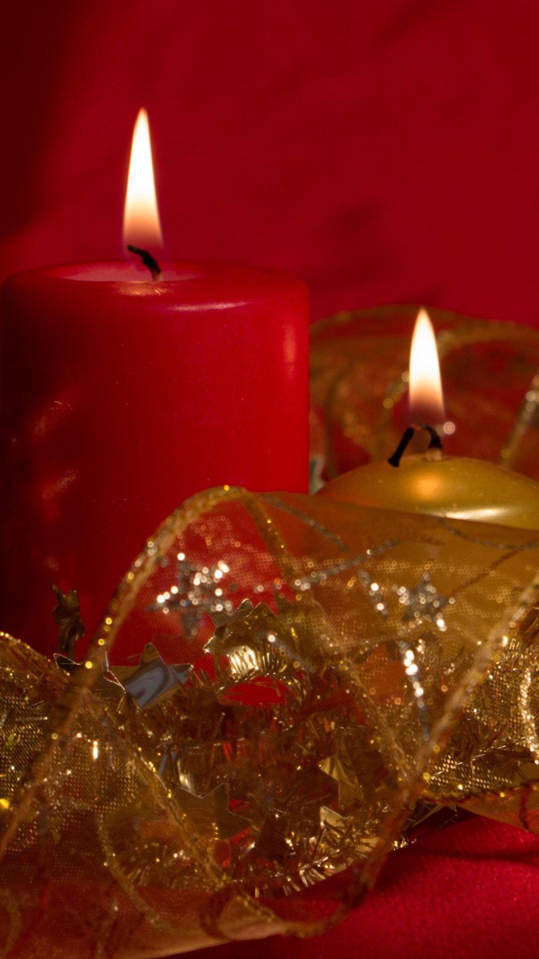 Wallpaper red, Christmas Day, interieur, still life, candle
