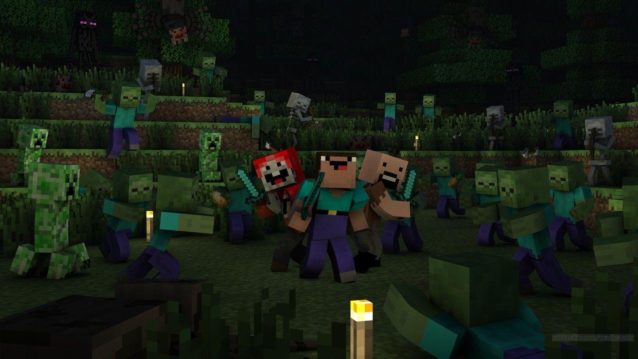 noob tnt and notch vs zombies. Minecraft wallpaper