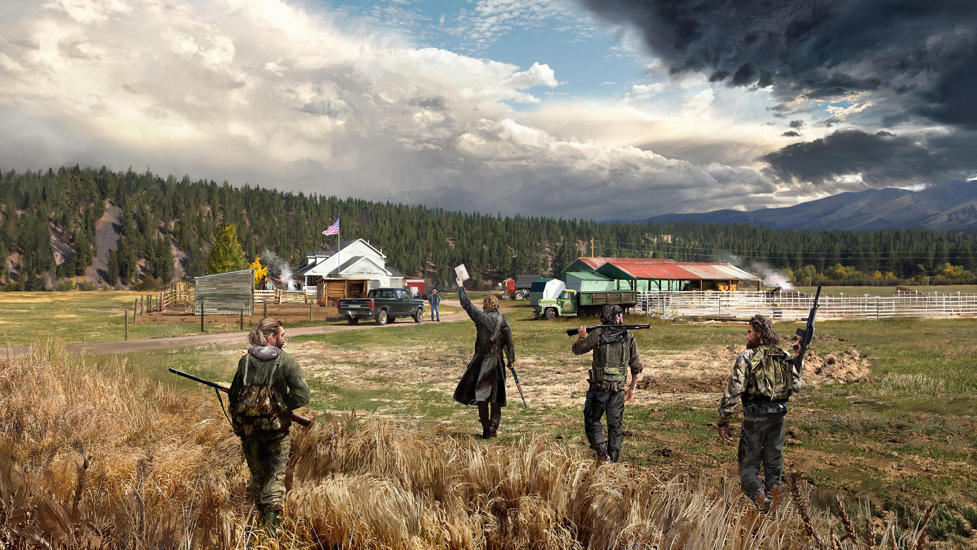 Photos Far Cry 5 Men Fields vdeo game 3840x2160