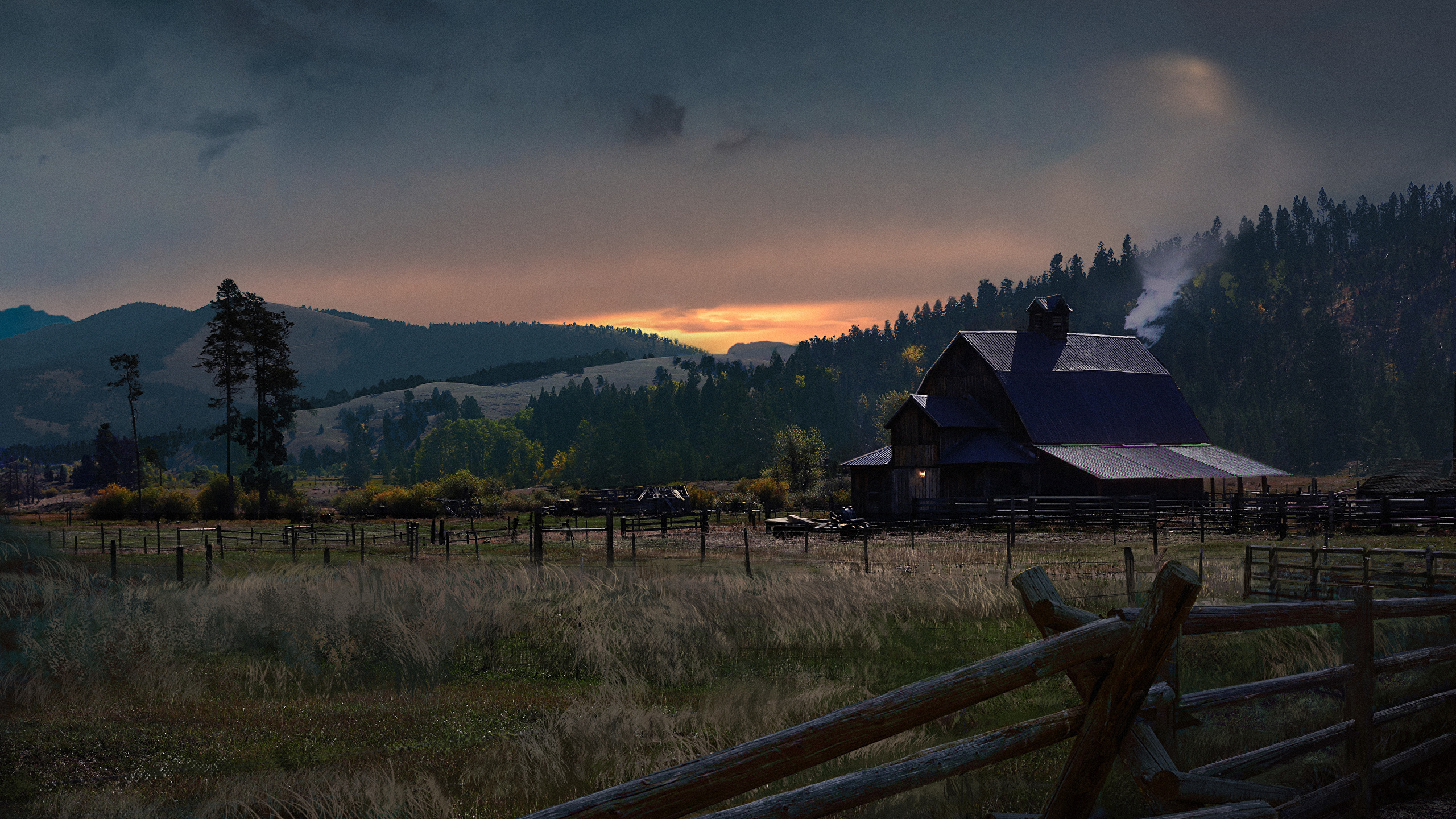 Picture Far Cry 5 Games Fence Fields Evening Building 2560x1440