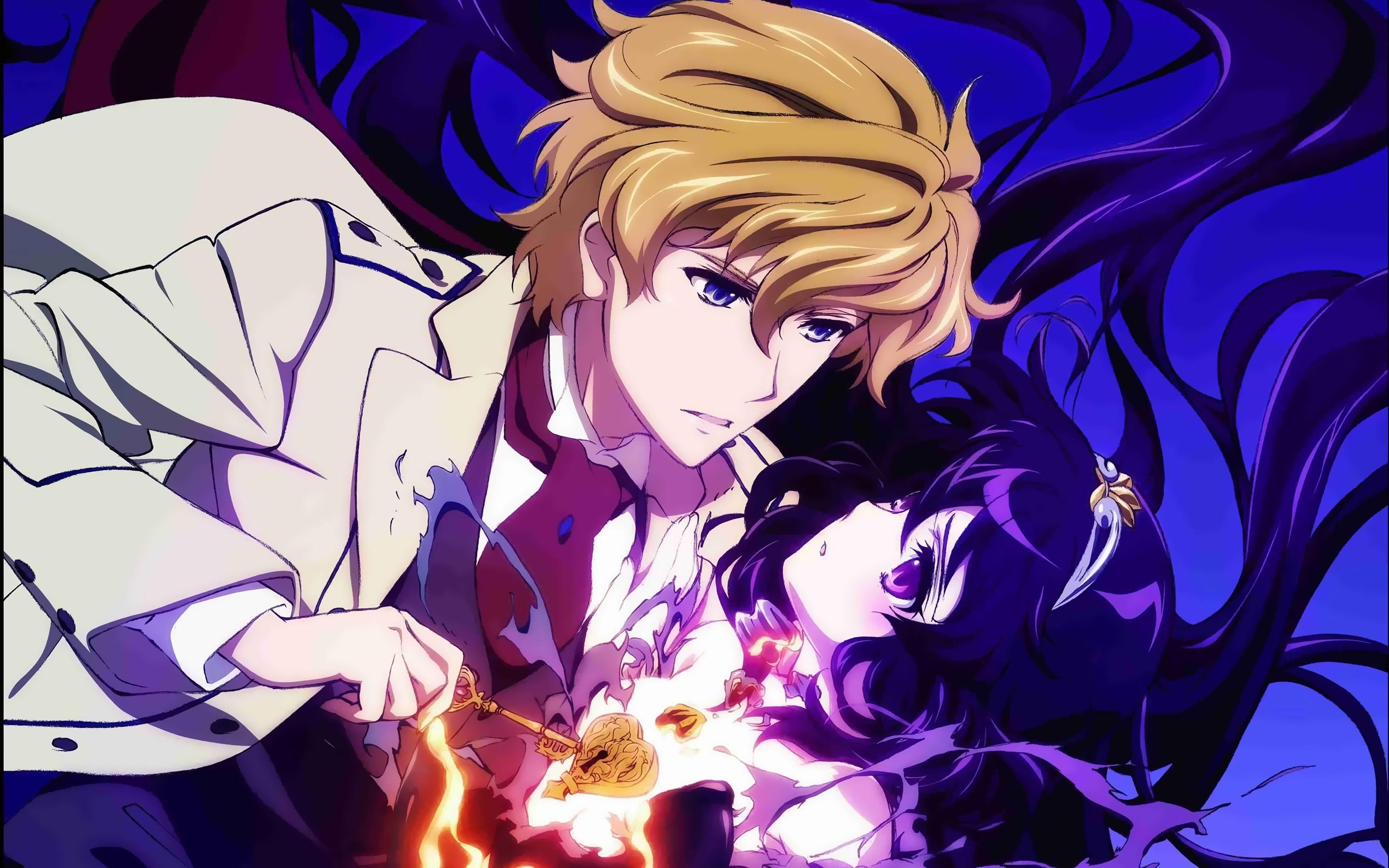 Wallpaper Anime boy and girl, love heart, key 2880x1800 HD