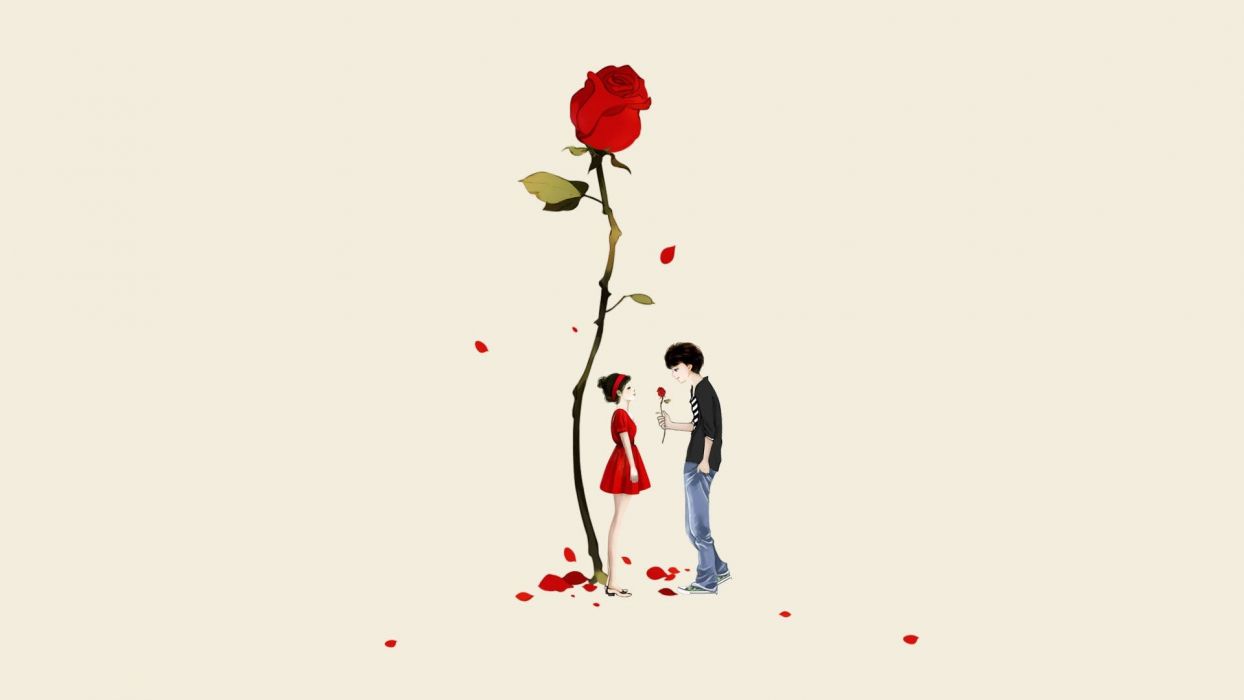 Red rose couple love boy girl cute anime wallpaper