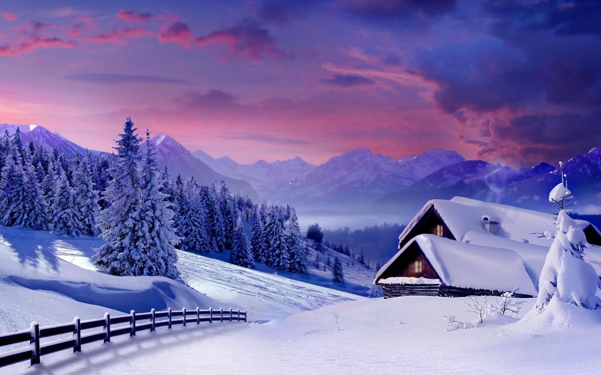 Winter Snow Cabin Wallpaper
