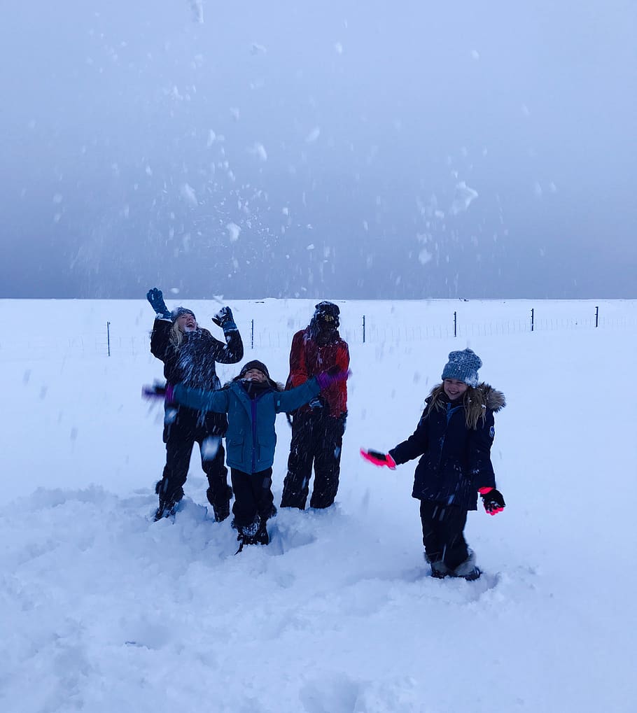 HD wallpaper: winter snow happiness family love fun iceland