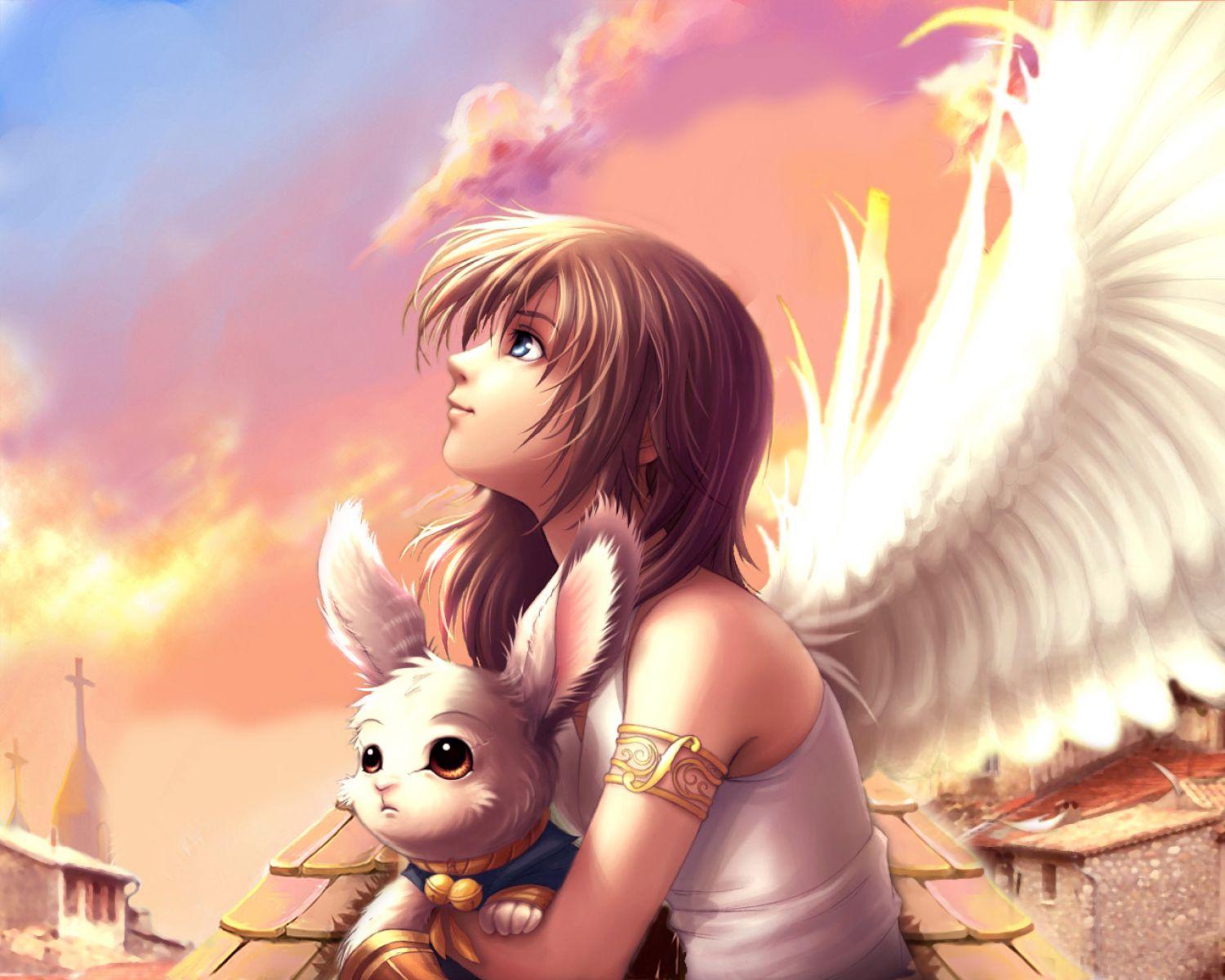 Angle With Cute Rabbit. HD Anime Wallpaper for Mobile