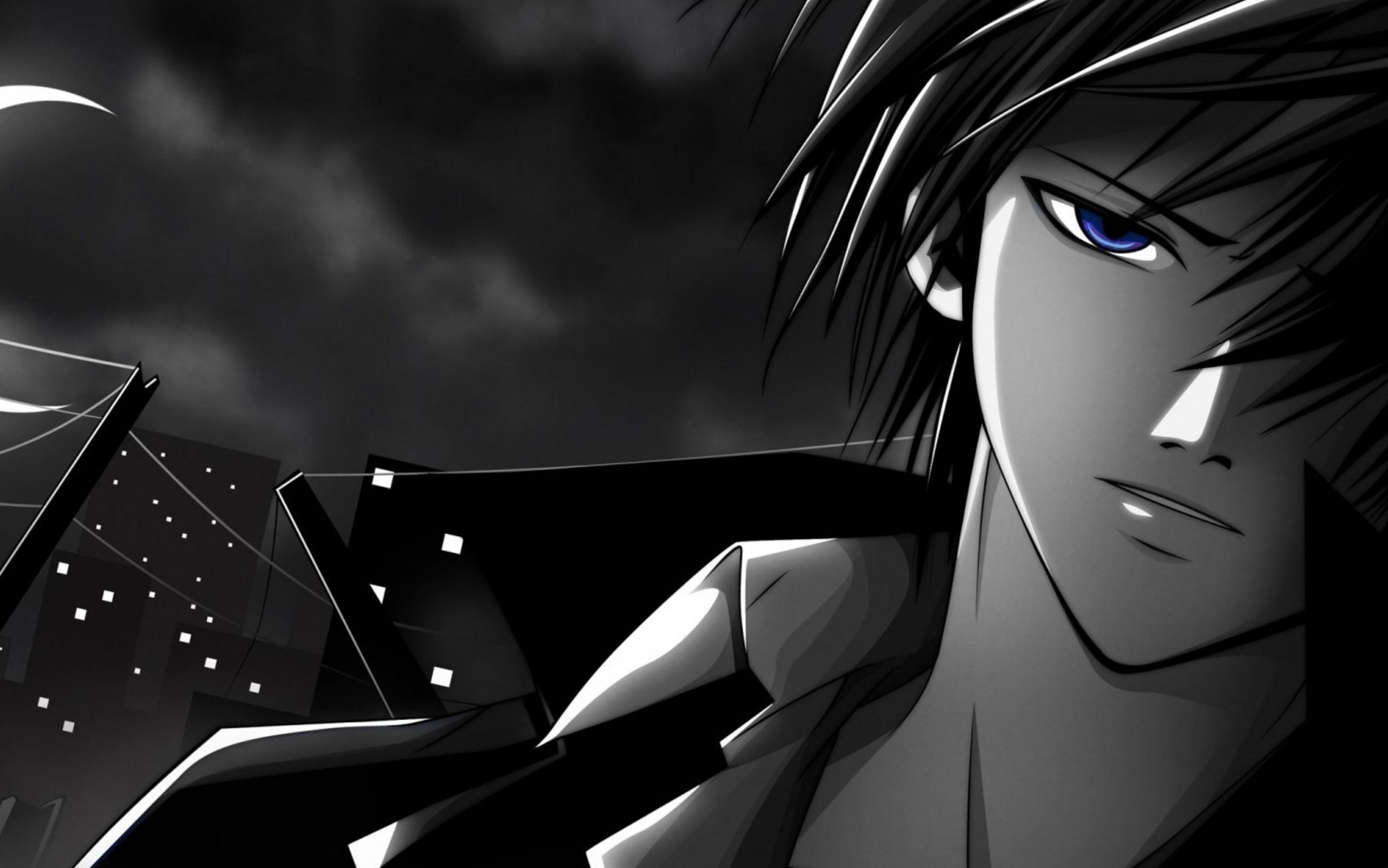 Download Young Dark Anime Boy Looking Upward Wallpaper