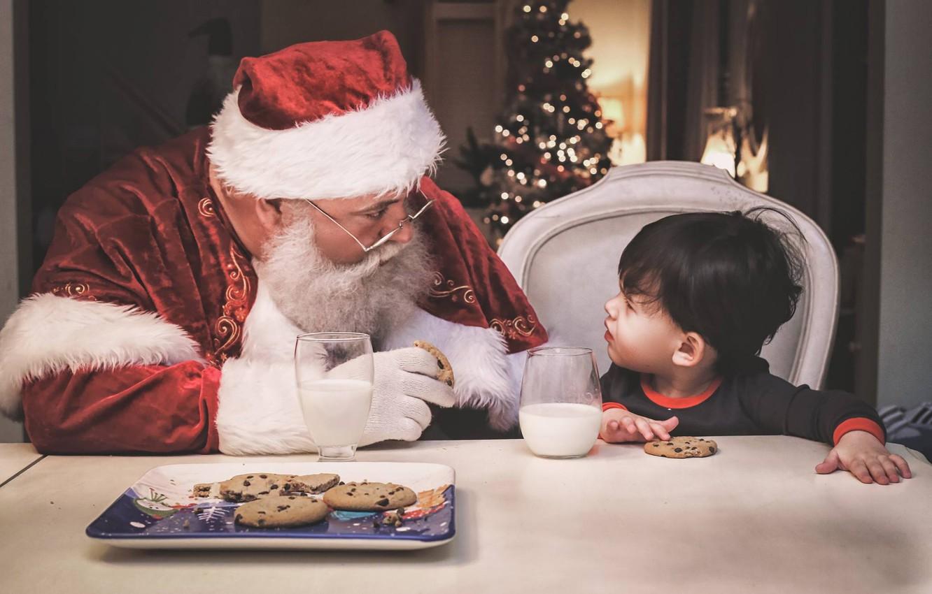 Wallpaper boy, milk, cookies, Christmas, New year, Santa