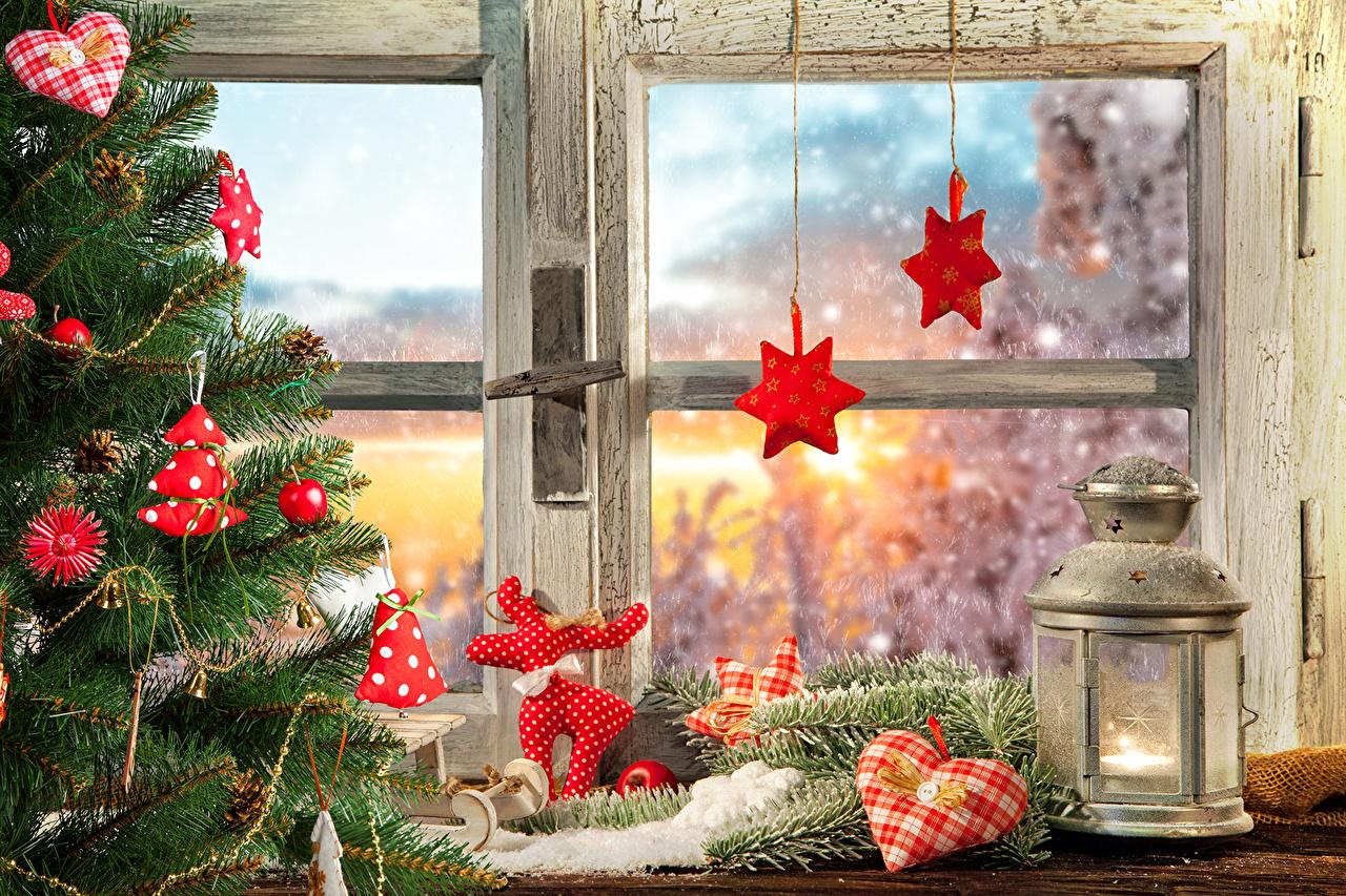 Picture Christmas Lantern New Year tree Window Holidays