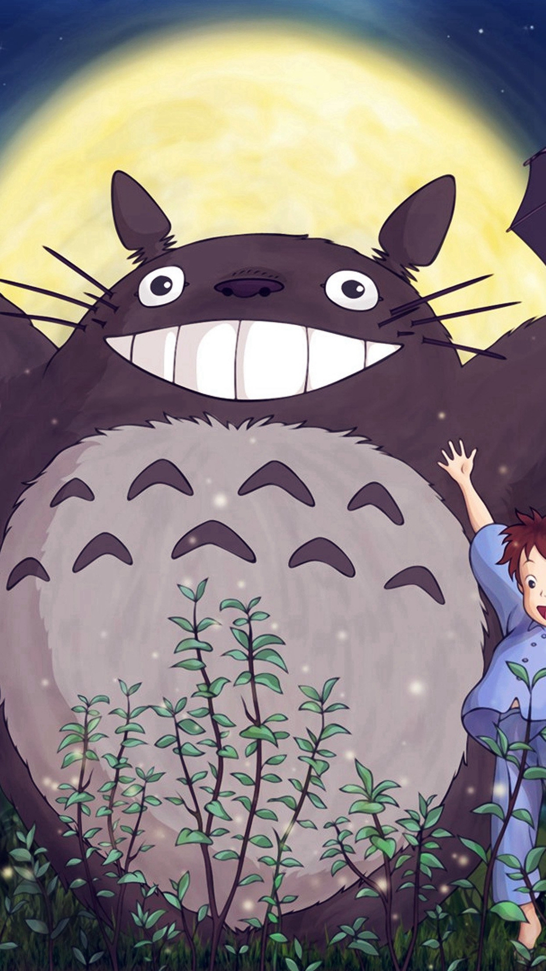 Totoro Forest Anime Cute Illustration Art Blue iPhone 8 Wallpaper