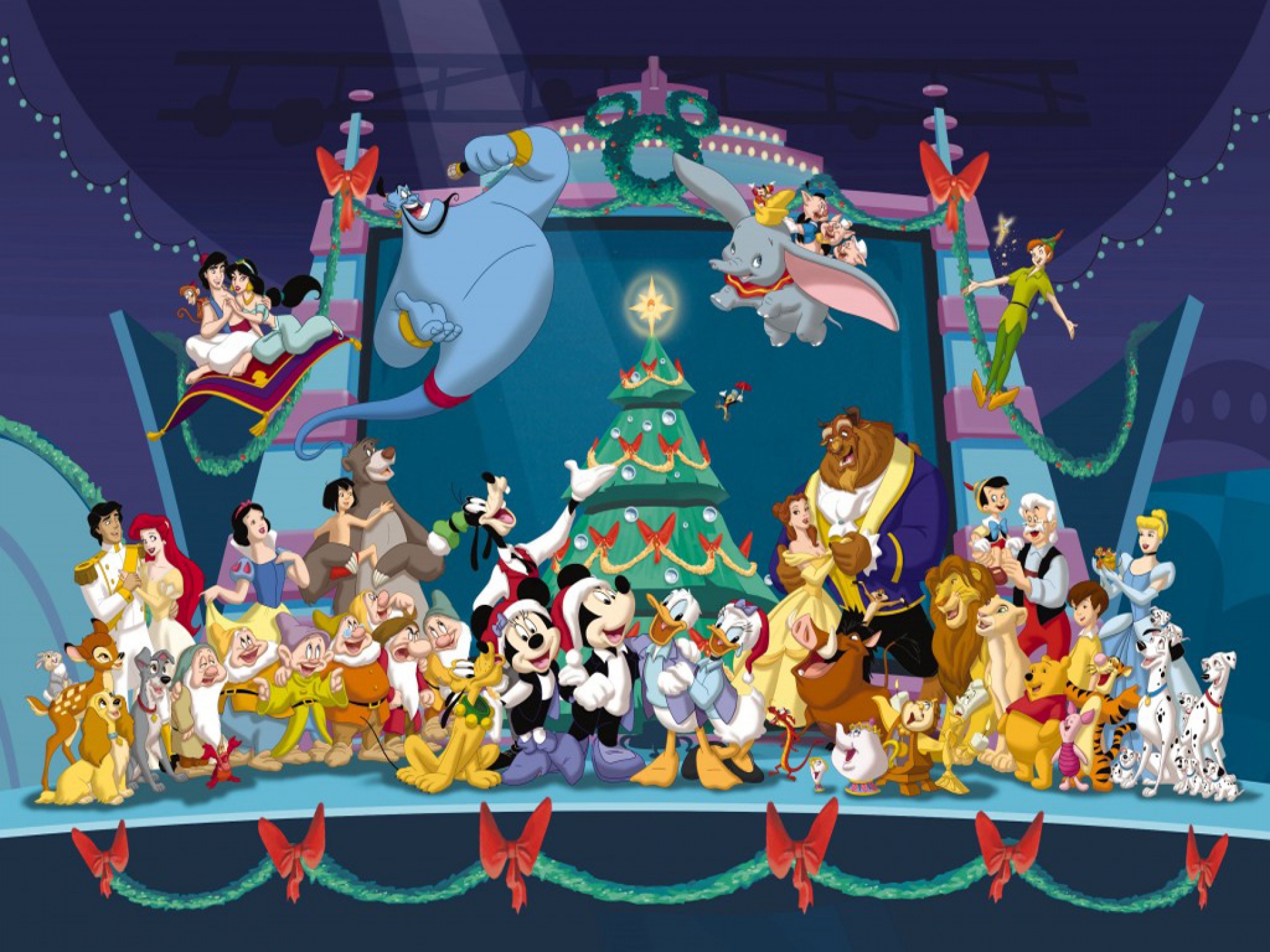 Disney characters christmas wallpaper cartoons 1920x1080