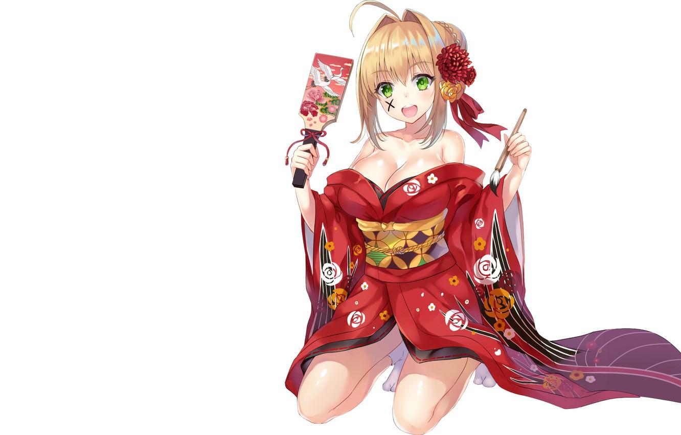 Wallpaper girl, minimalism, boobs, anime, blonde, artwork