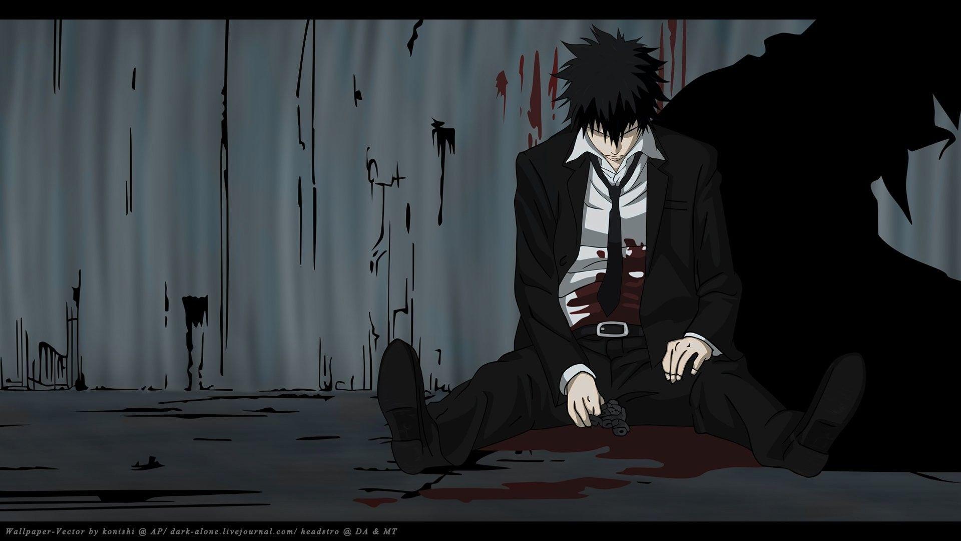 Download A Dark Anime Boy is Lost in a World of Solitude Wallpaper