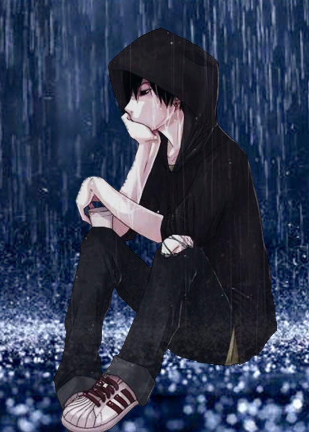 Image result for sad anime boy crying in the rain alone. Anime